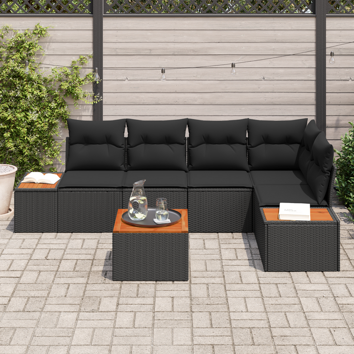 Havesofa Sæt med pude med opbevaring 6 pcs Sort Poly rattan