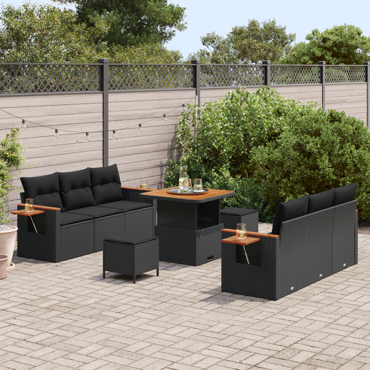 Havesofa Sæt med pude 11 pcs Sort polyrattan