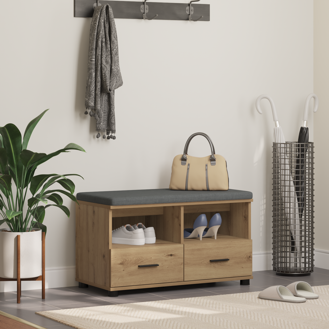 Hallbænk Artisan Eg 80 x 38 x 46 cm Kunstigt træ og stof
