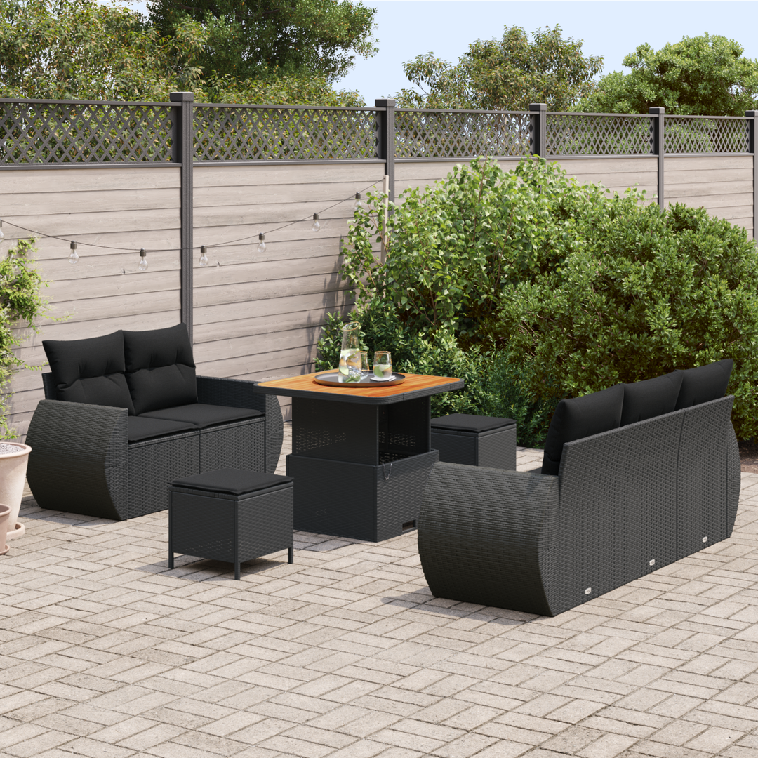 Havesofa Sæt med pude med opbevaring 8 pcs Sort polyrattan