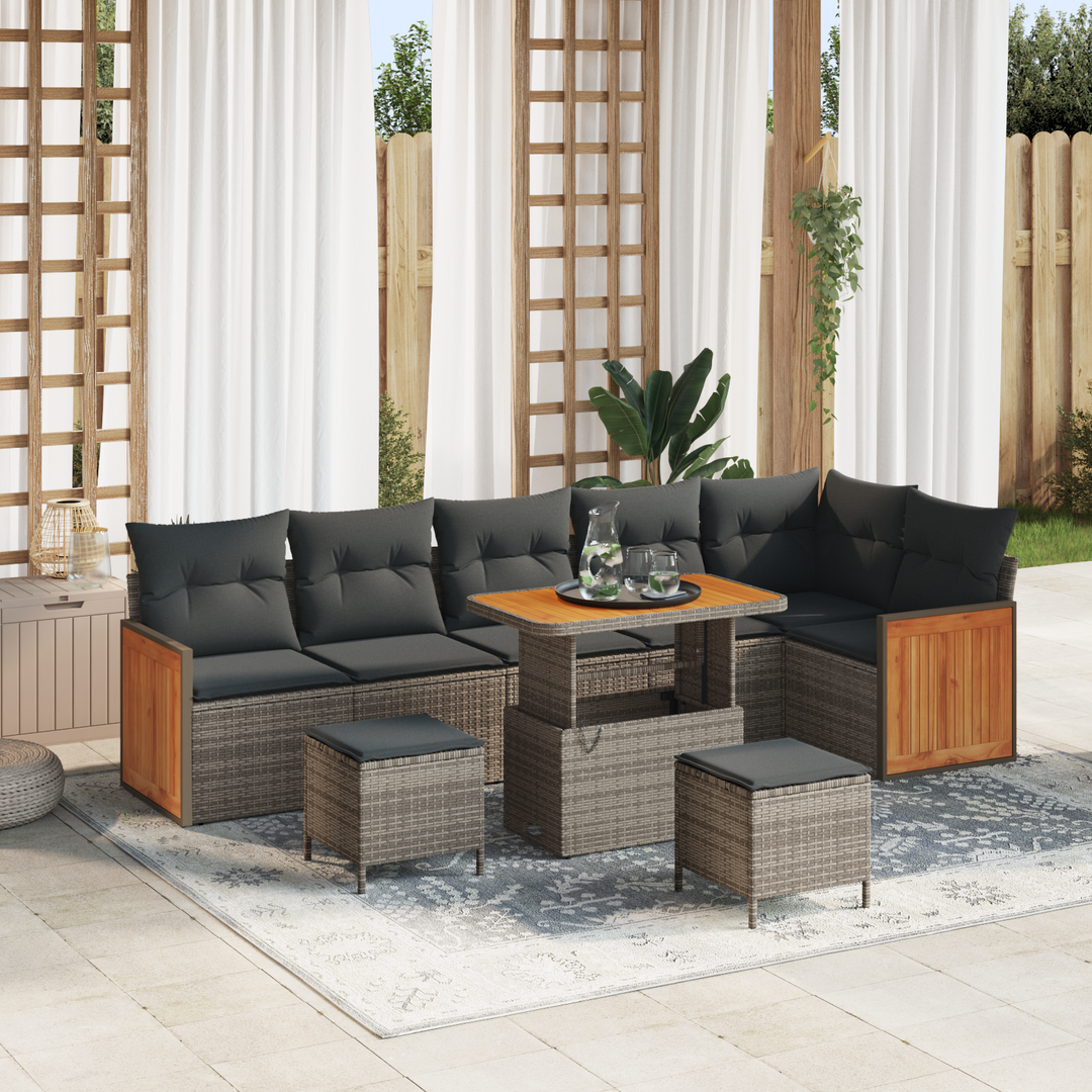 Havesofa Sæt 9 pcs Grå Poly Rattan og pulverlakeret stål