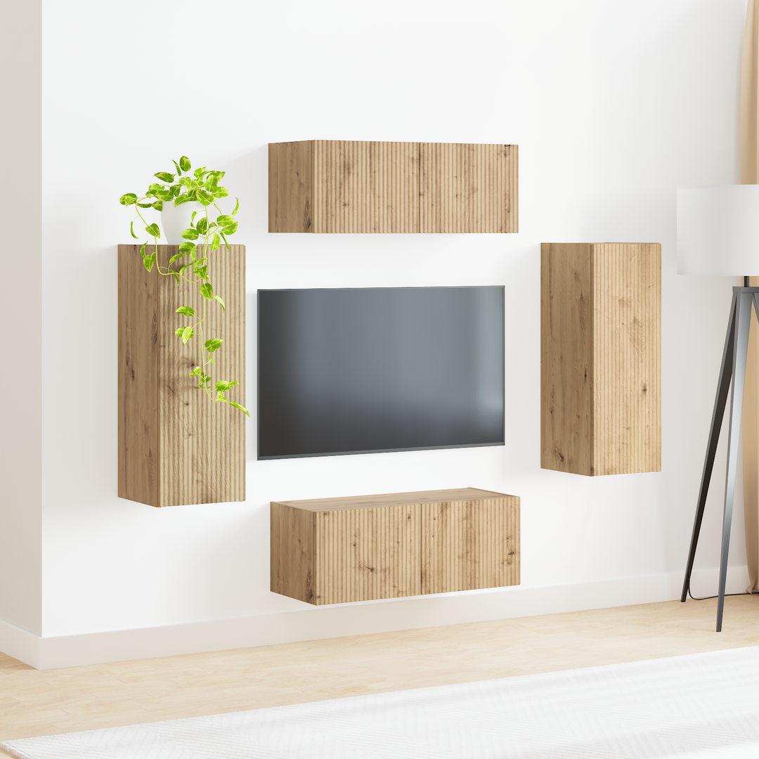 Tv vægskab sæt Vægmonteret 4 pcs Artisan Egetræ Konstrueret træ