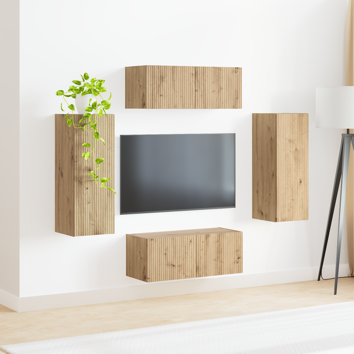 Tv vægskab sæt Vægmonteret 4 pcs Artisan Egetræ Konstrueret træ