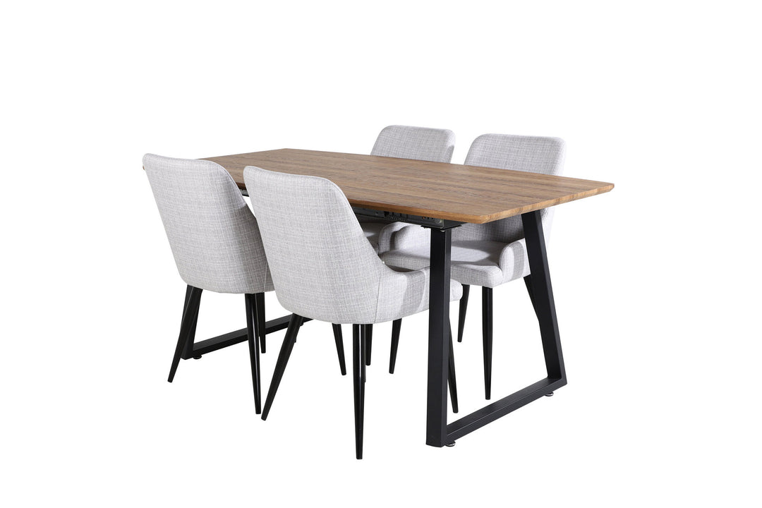 Venture Home Inca Spisebord - 160/200*85*H75 - Eg / Sort+Plaza Spisebordsstol - Sorte ben - Lysegråt
