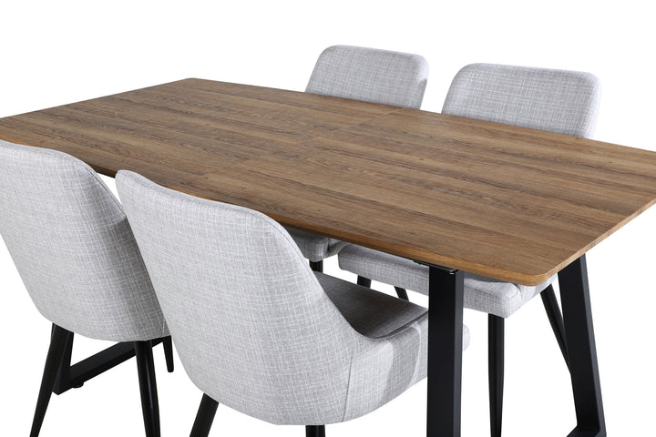 Venture Home Inca Spisebord - 160/200*85*H75 - Eg / Sort+Plaza Spisebordsstol - Sorte ben - Lysegråt