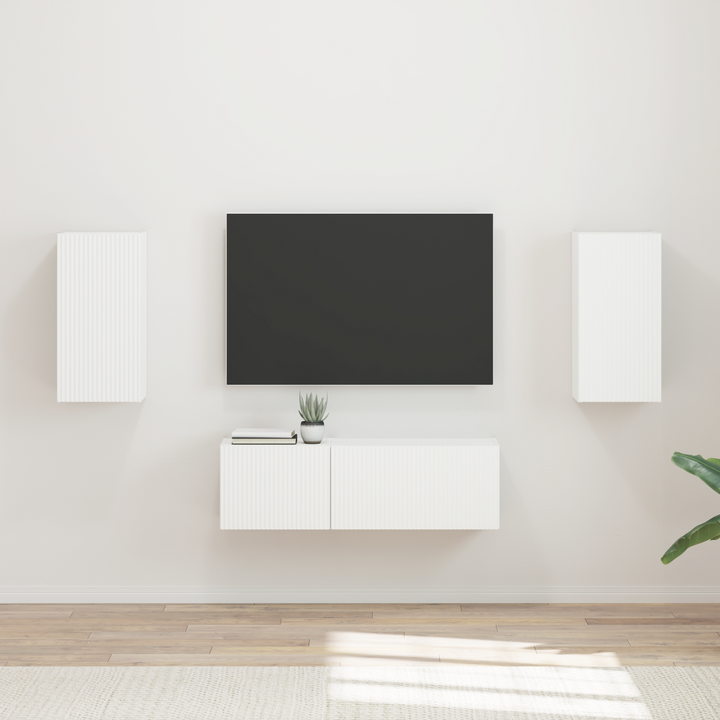 Tv vægskab sæt Vægmonteret 4 pcs Hvid Konstrueret træ