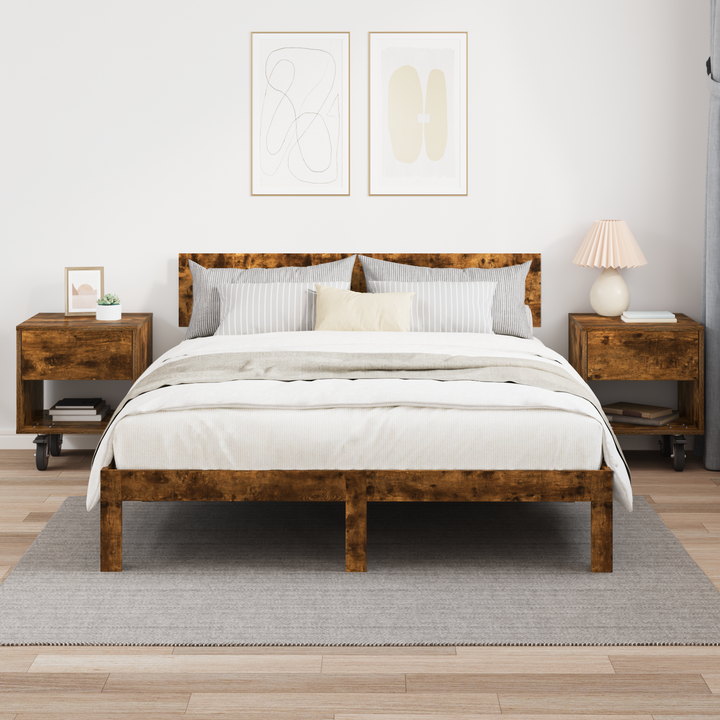 Sengebord 2 pcs Røget eg 40,5 x 40 x 48 cm Konstrueret træ