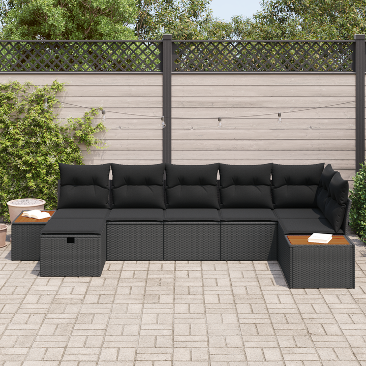 Havesofa Sæt med pude 7 pcs Sort Poly rattan