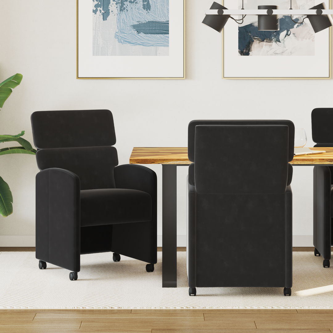 Spisebordsstole med hjul 2 pcs Sort 58 x 65 x 98 cm Fløjl