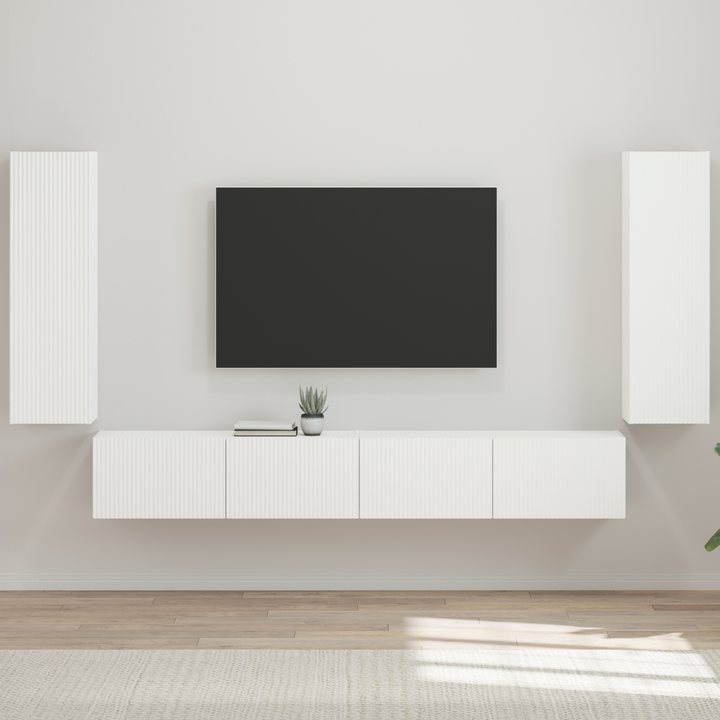 Tv vægskab sæt Vægmonteret 4 pcs Høj gloss hvid Konstrueret træ