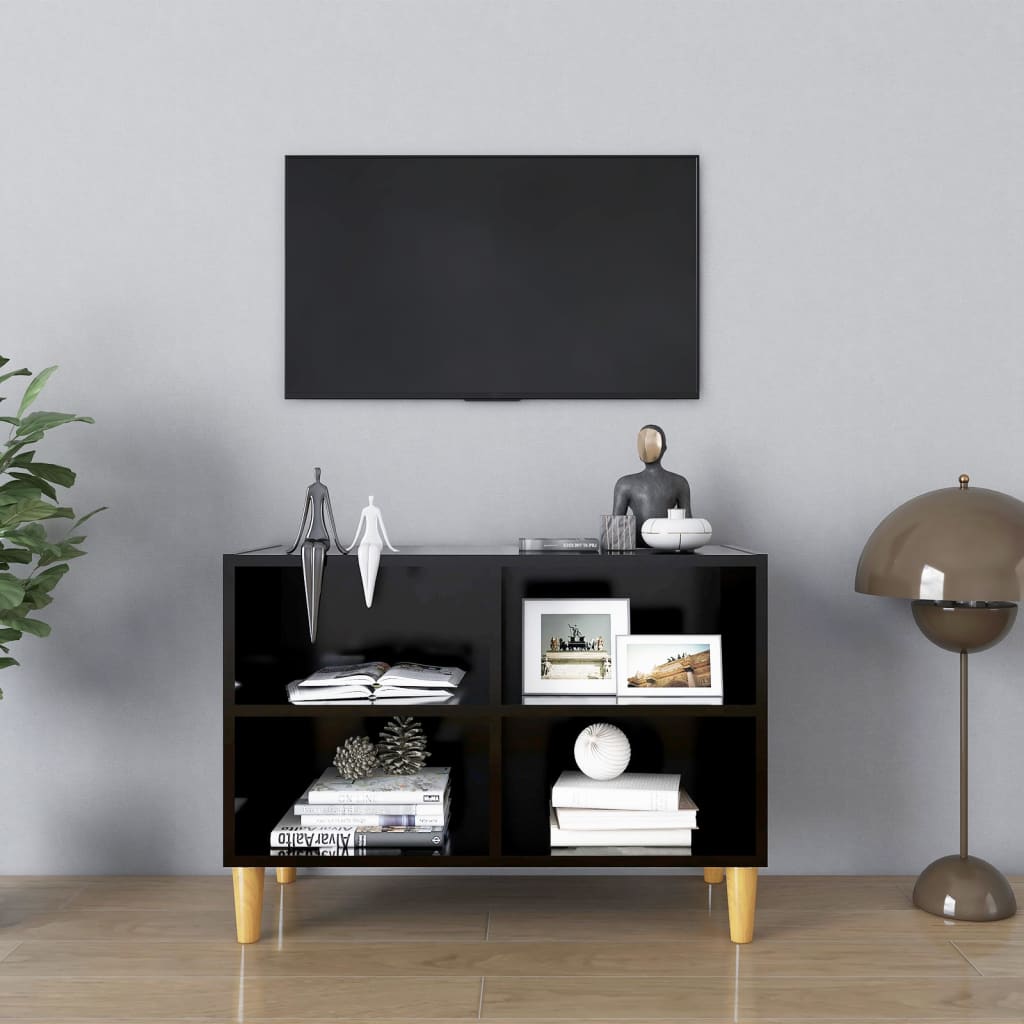 tv-skab med massive træben 69,5x30x50 cm sort