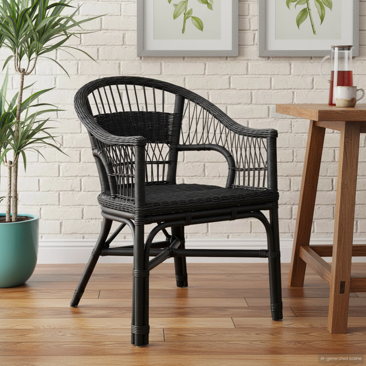 Staplestol Sort 60 x 60 x 81 cm Rattan