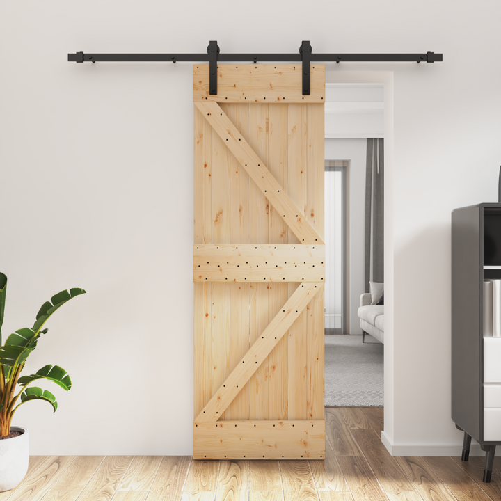 Skydedør Naturfarvet og sort 70 x 210 cm Massivt Fyrretræ