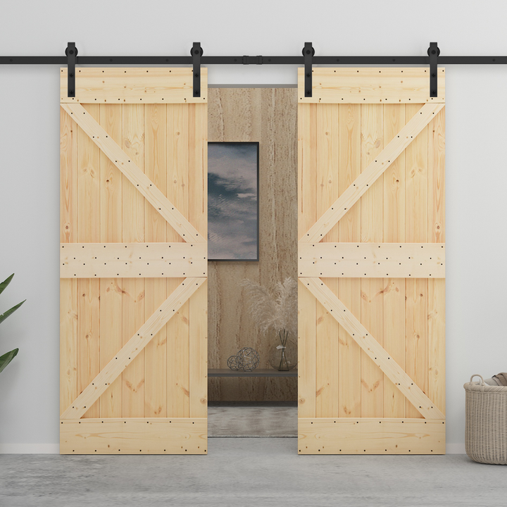 Skydedør Naturfarvet og sort 90 x 210 cm Massivt fyrretræ