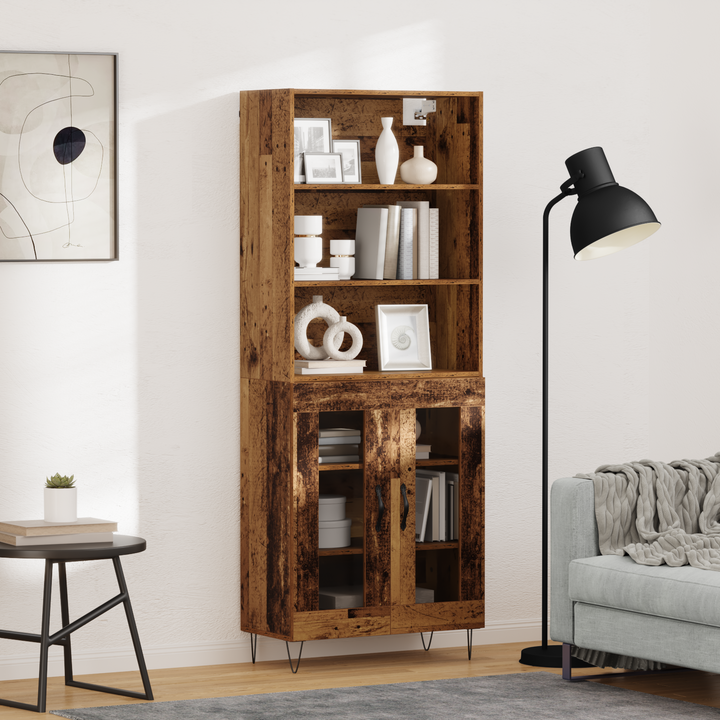 Highboard 2 pcs Gammelt træ Konstrueret træ