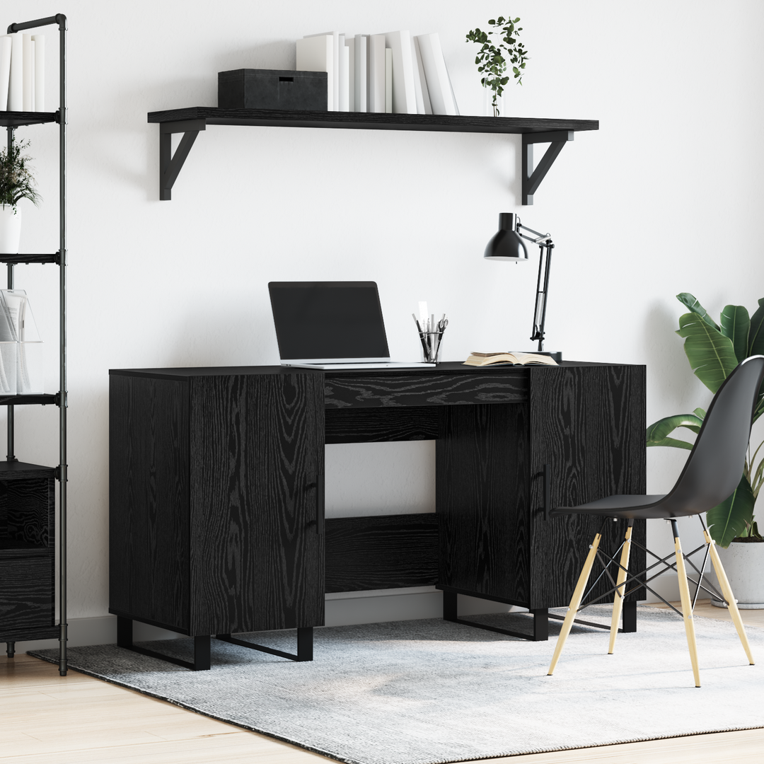 Bord med hylde med dør Sort eg 140 x 50 x 75 cm Konstrueret træ