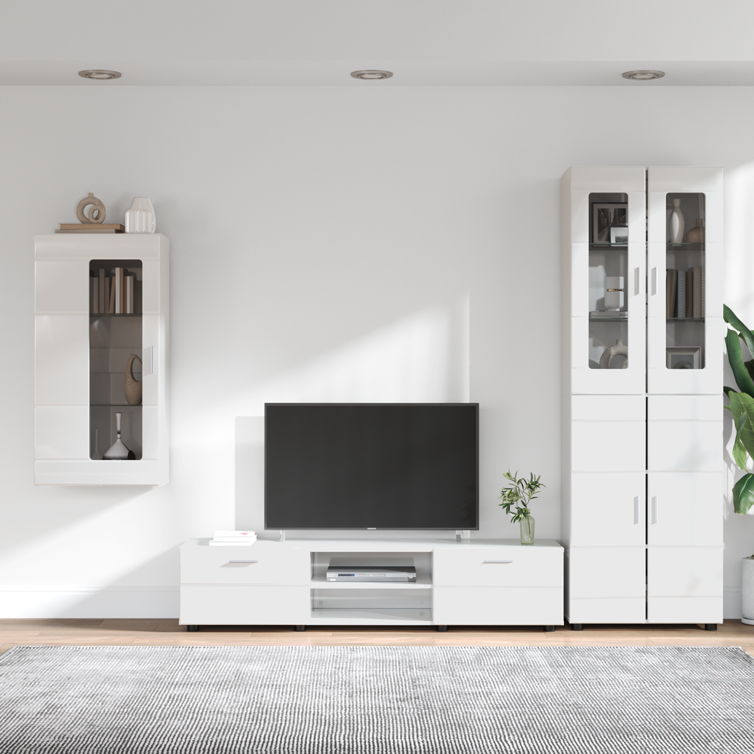 TV-møbelsæt med dør FLORIN 3 pcs Høj gloss hvid Konstrueret træ