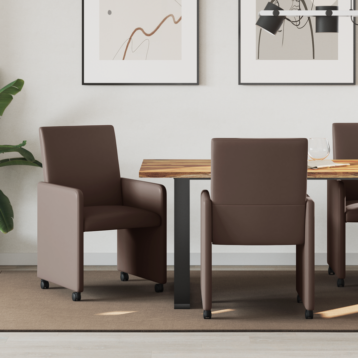Spisebordsstole med hjul 2 pcs Brun 57 x 66 x 94 cm Kunstlæder