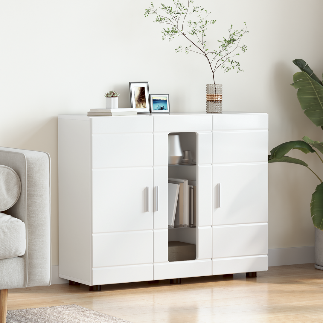 Træskab Høj gloss hvid 88,5 x 30,5 x 73 cm Konstrueret træ