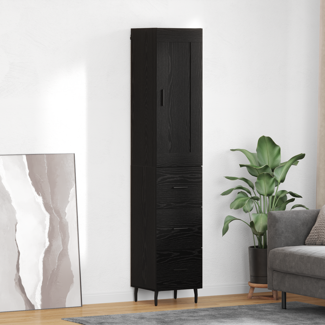 Highboard med skuffe Sort eg 34,5 x 34 x 180 cm Konstrueret træ