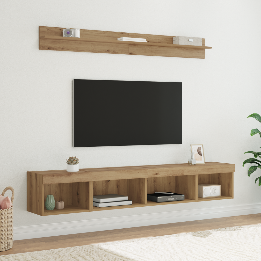 Tv vægskab sæt med LED 5 pcs Artisan Egetræ Konstrueret træ