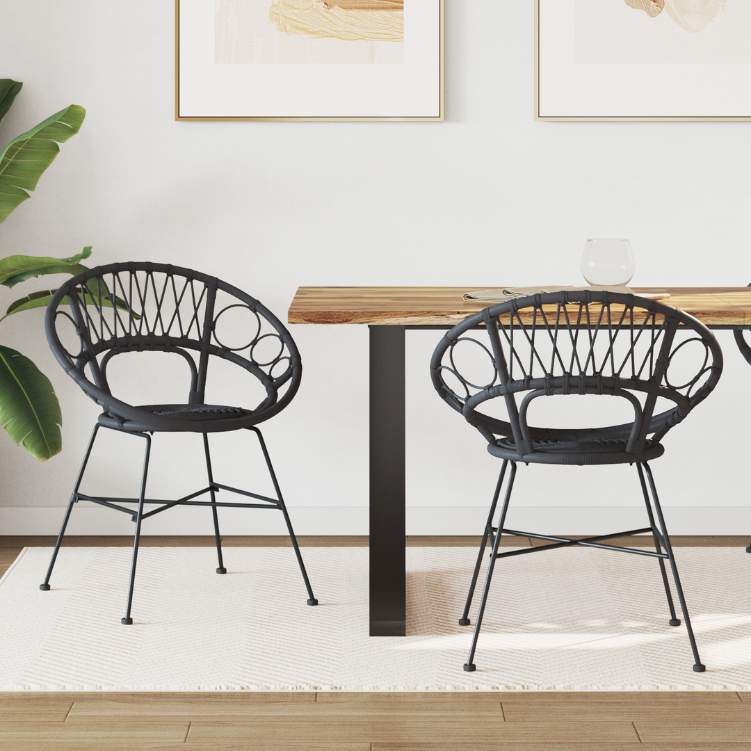 Spisestuestol 2 pcs Rattan og Jern Sort 54 x 65 x 82 cm