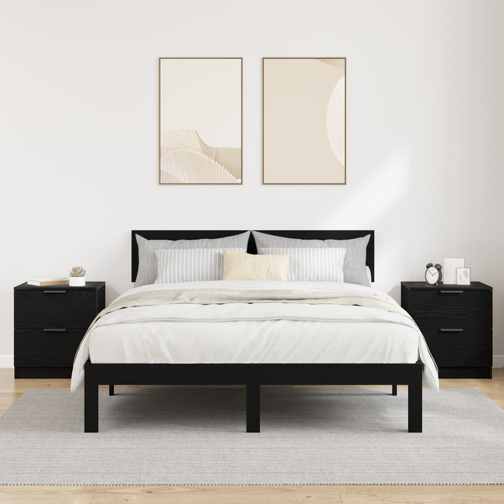 Natskab med skuffe 2 pcs Sort eg 45 x 39 x 50cm Konstrueret træ