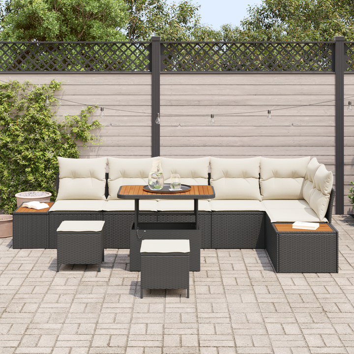 Havesofa Sæt med pude 9 pcs Sort og Cream