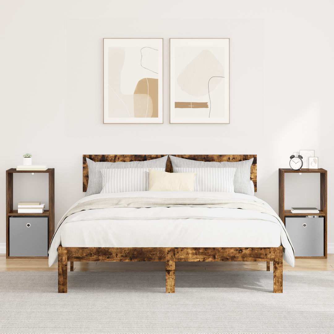 Sengebord 2 pcs Røget eg 35 x 32 x 68,5 cm Konstrueret træ