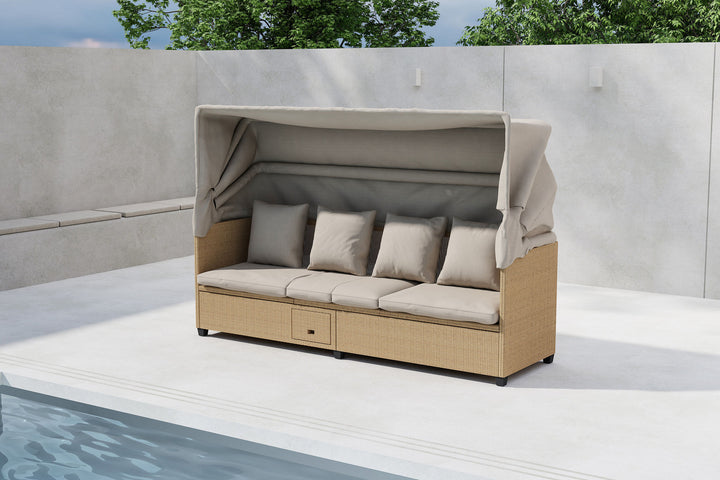 Venture Home Nopy - Sun Lounge with Canopy- Beige / Beige - Wicker