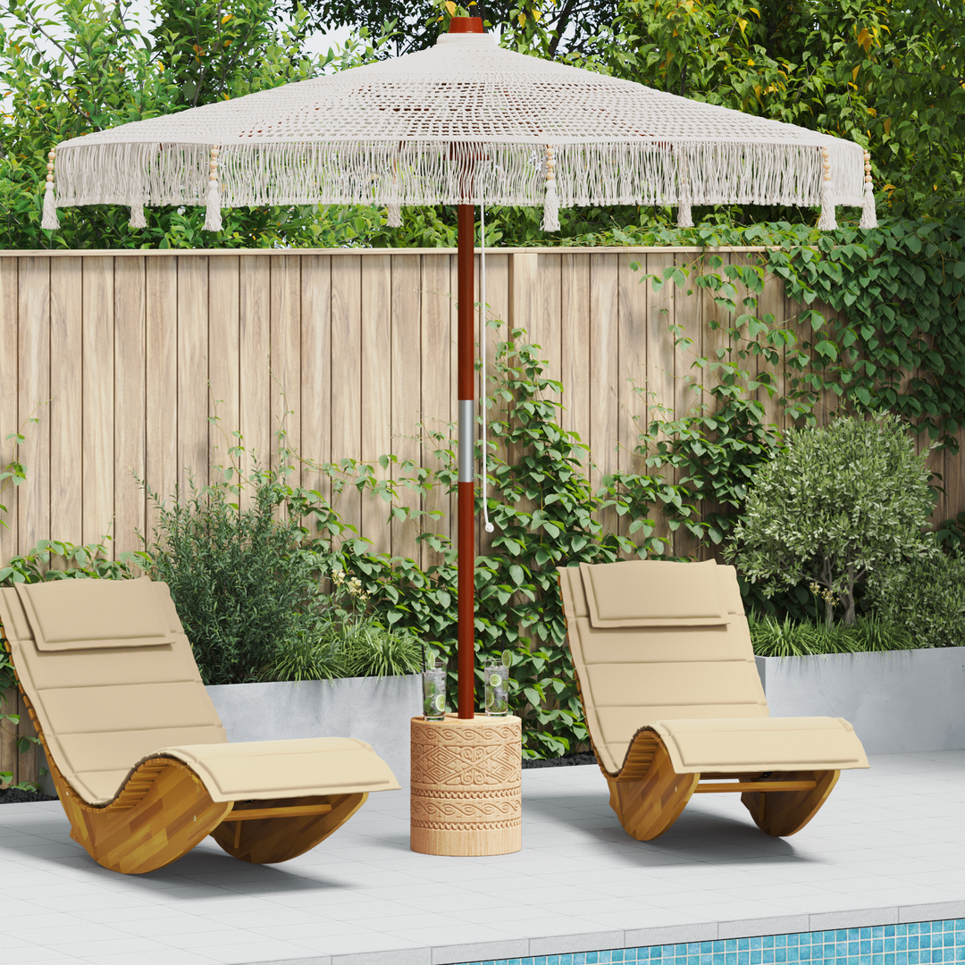 Makrame Parasol Creme 252.5 x 252.5 x 260 cm Bomuld og Teaktræ
