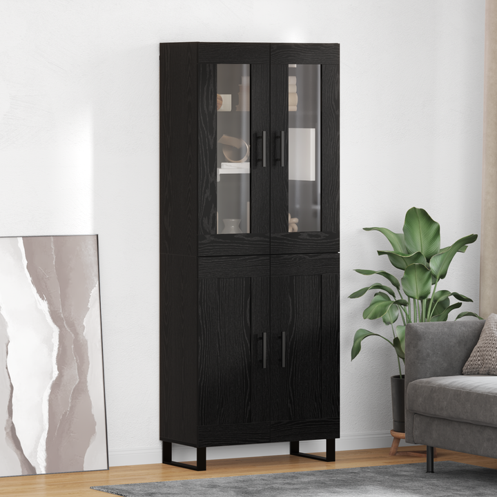 Highboard 2 pcs Sort eg Ingeniørtræ og glas