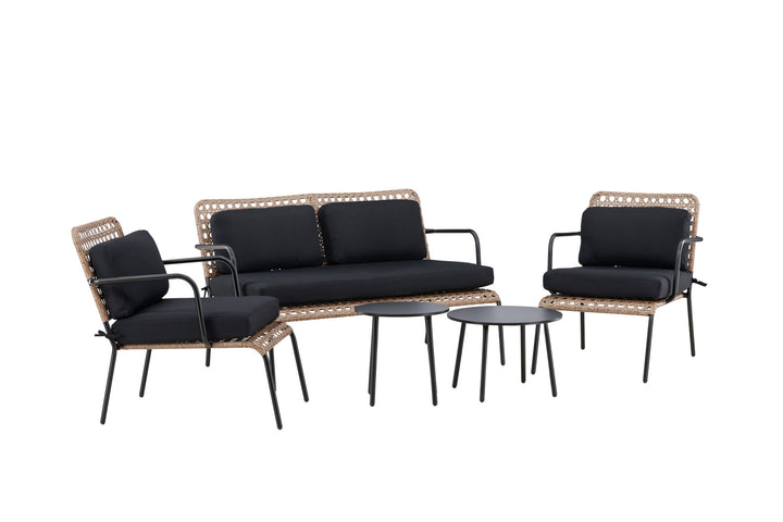Venture Home Paola Sofa set - Black Steel / Nature Wicker / Black Cushion