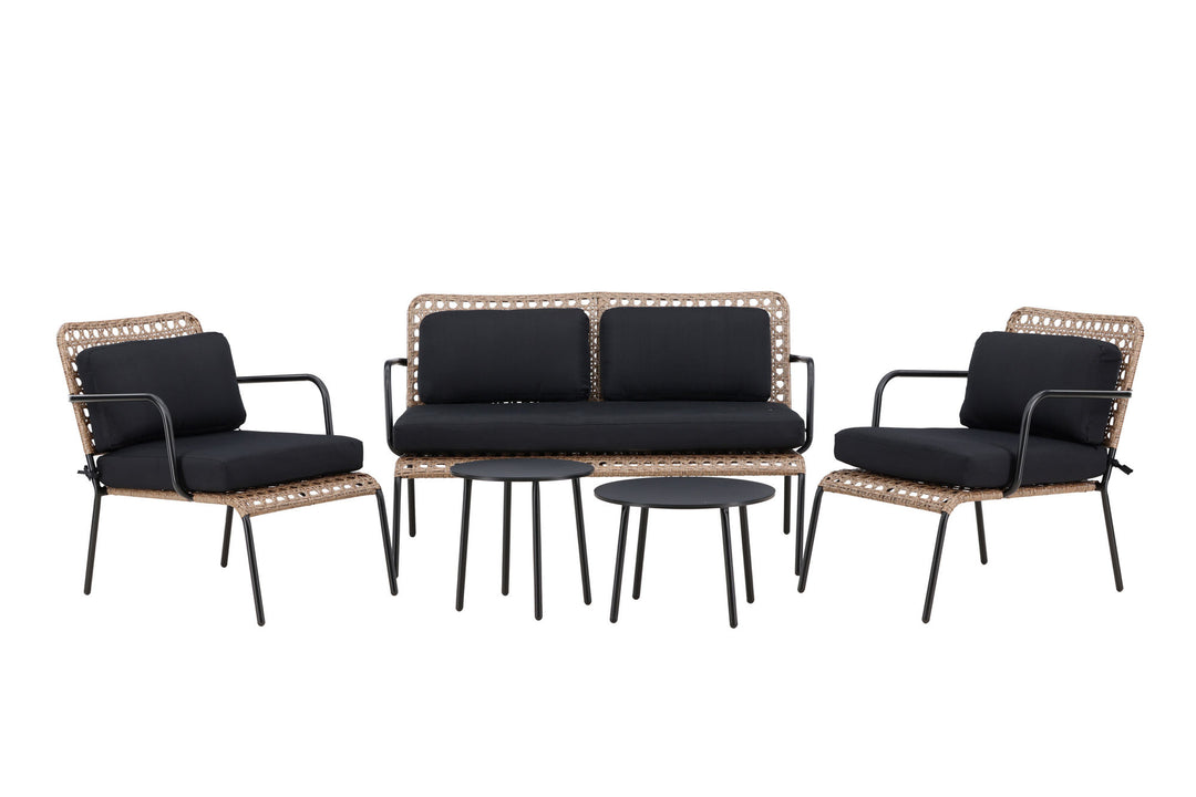 Venture Home Paola Sofa set - Black Steel / Nature Wicker / Black Cushion