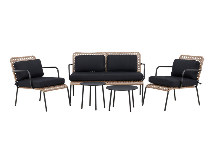 Venture Home Paola Sofa set - Black Steel / Nature Wicker / Black Cushion