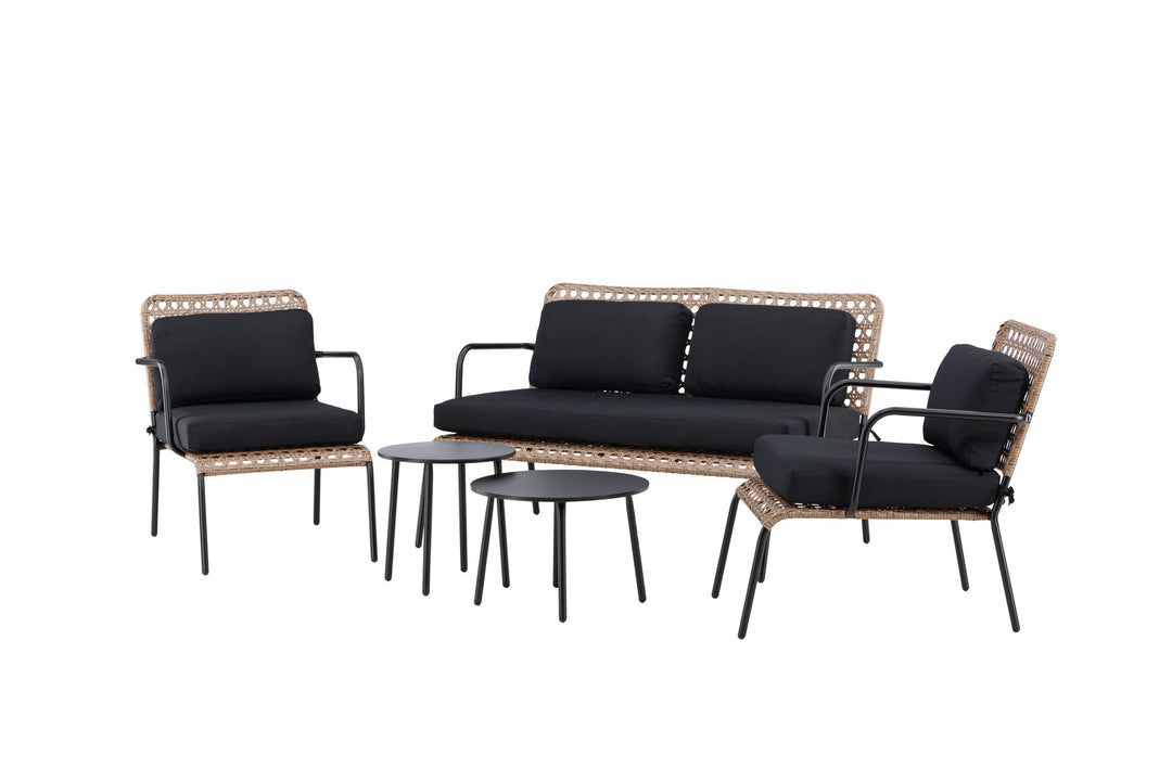 Venture Home Paola Sofa set - Black Steel / Nature Wicker / Black Cushion