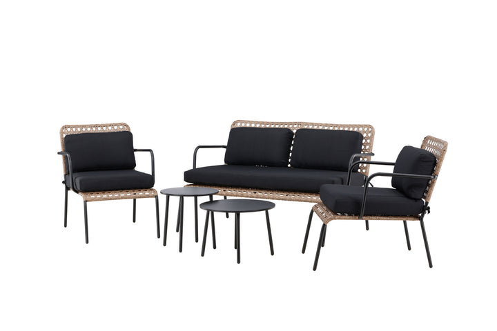 Venture Home Paola Sofa set - Black Steel / Nature Wicker / Black Cushion