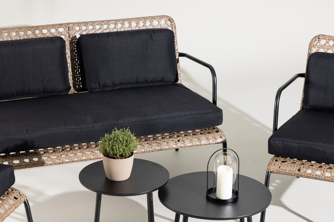 Venture Home Paola Sofa set - Black Steel / Nature Wicker / Black Cushion