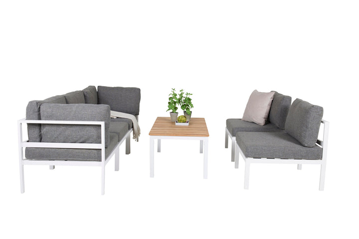 Venture Home Copacabana Corner Part - White Alu / Grey Cushion+Brasilia Sofa Table 60*110*55
