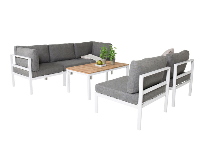 Venture Home Copacabana Corner Part - White Alu / Grey Cushion+Brasilia Sofa Table 60*110*55