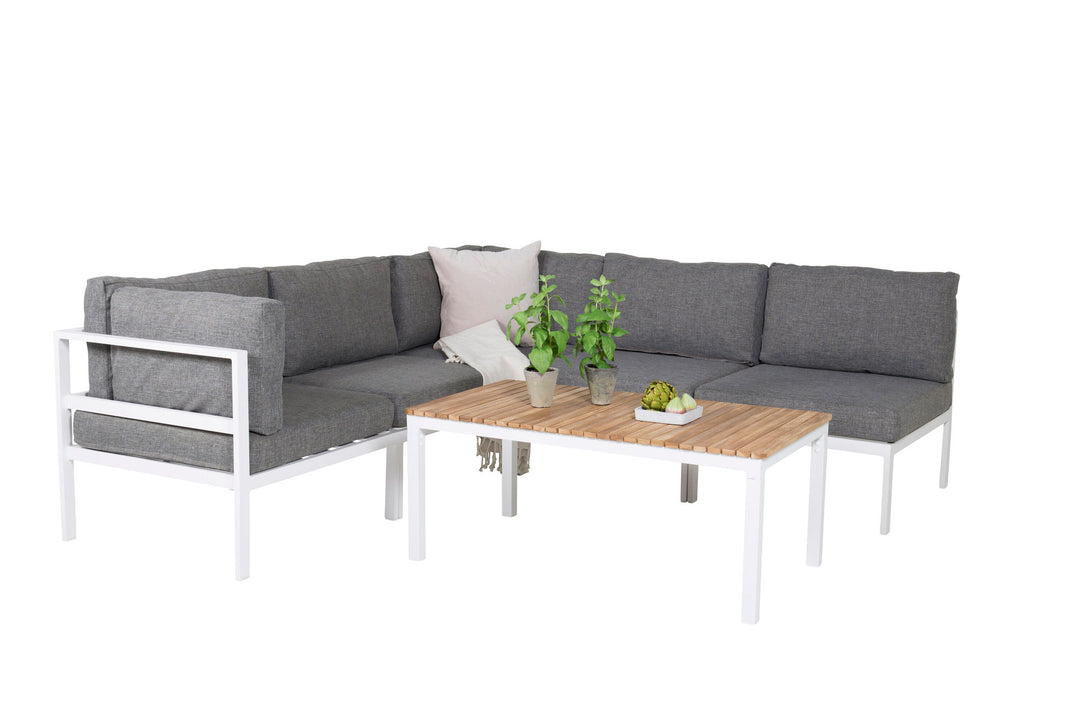 Venture Home Copacabana Corner Part - White Alu / Grey Cushion+Brasilia Sofa Table 60*110*55
