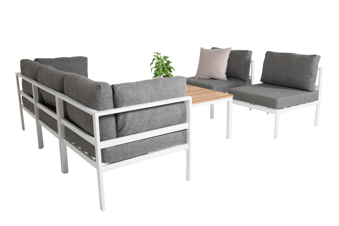 Venture Home Copacabana Corner Part - White Alu / Grey Cushion+Brasilia Sofa Table 60*110*55