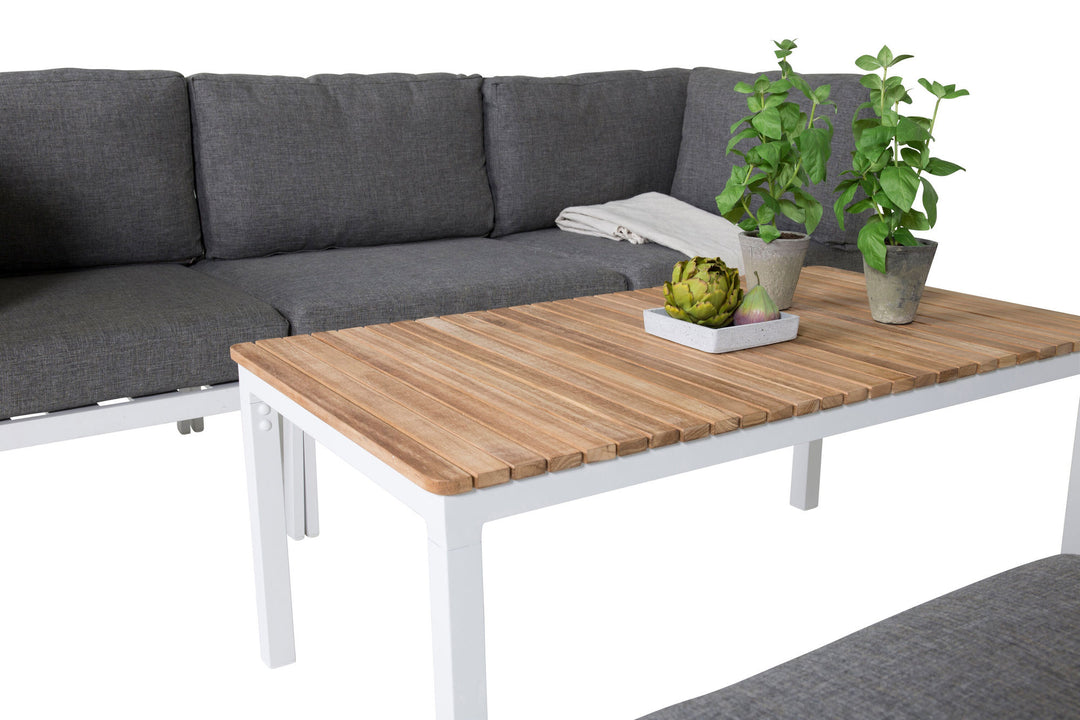 Venture Home Copacabana Corner Part - White Alu / Grey Cushion+Brasilia Sofa Table 60*110*55