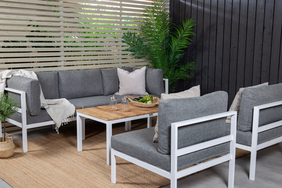 Venture Home Copacabana Corner Part - White Alu / Grey Cushion+Brasilia Sofa Table 60*110*55