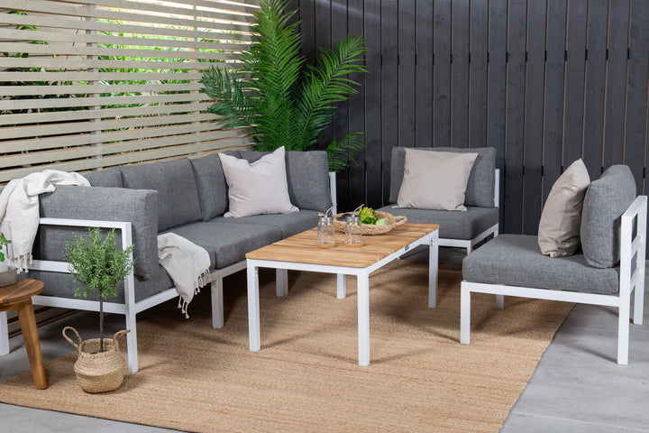 Venture Home Copacabana Corner Part - White Alu / Grey Cushion+Brasilia Sofa Table 60*110*55