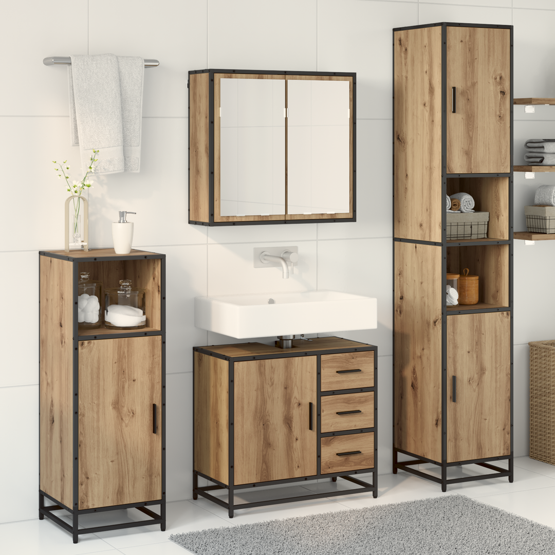 Badeværelsesmøbel sæt 3 pcs Artisan Egetræ Konstrueret træ