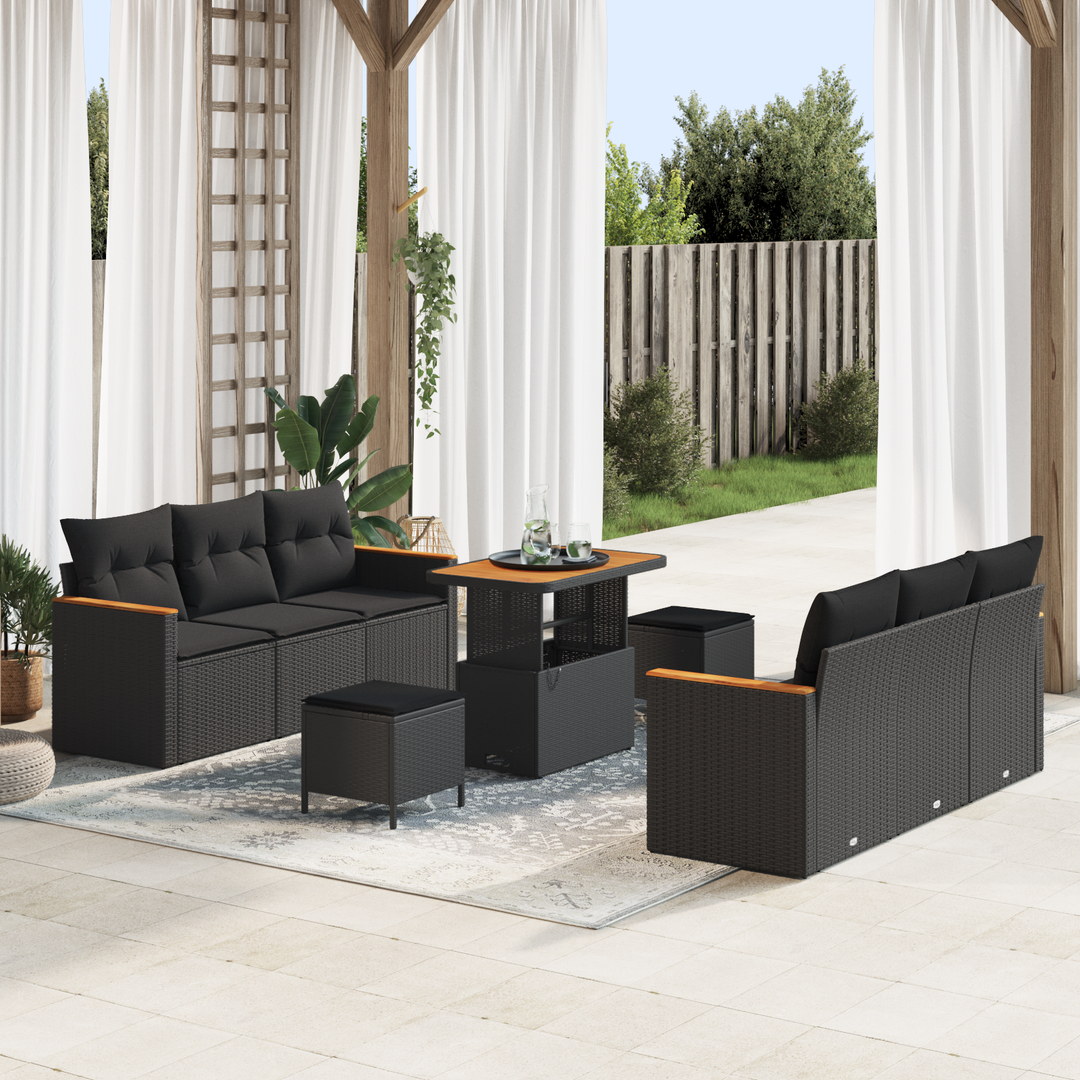 Havesofa Sæt med pude 11 pcs Sort polyrattan