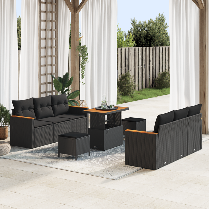 Havesofa Sæt med pude 11 pcs Sort polyrattan