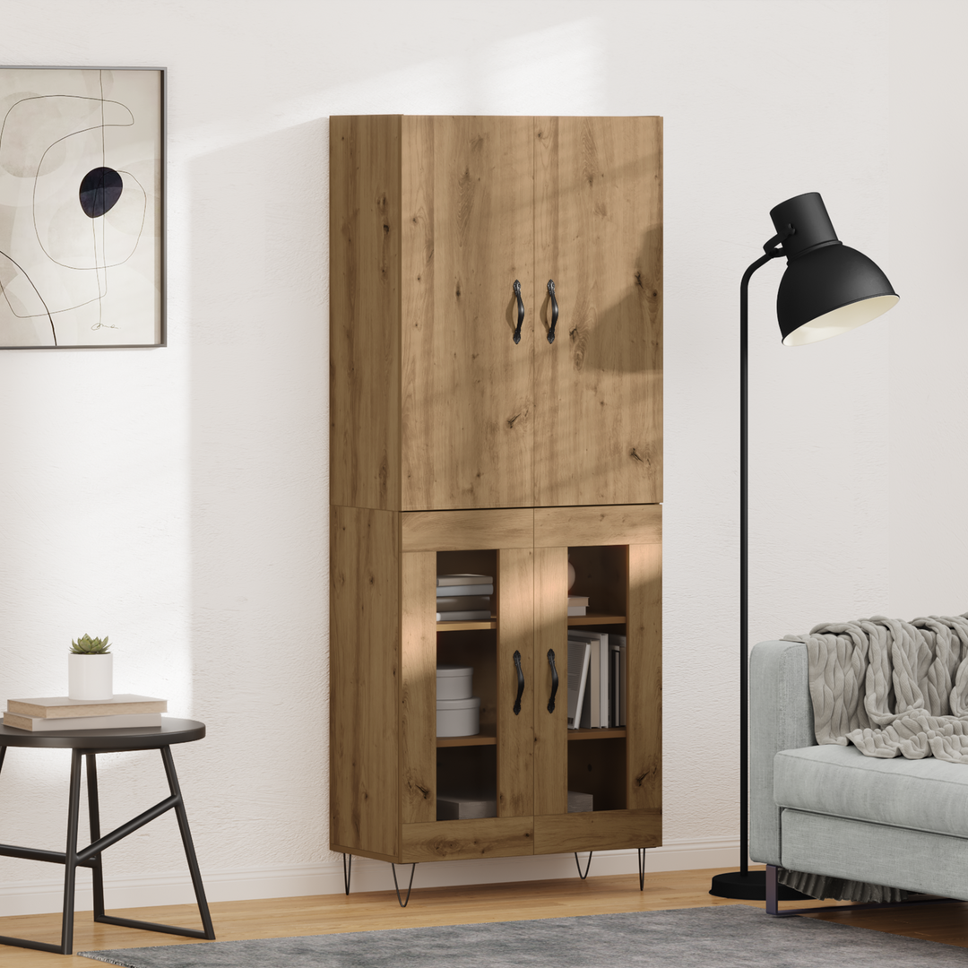 Highboard 2 pcs Artisan Egetræ Konstrueret træ og glas