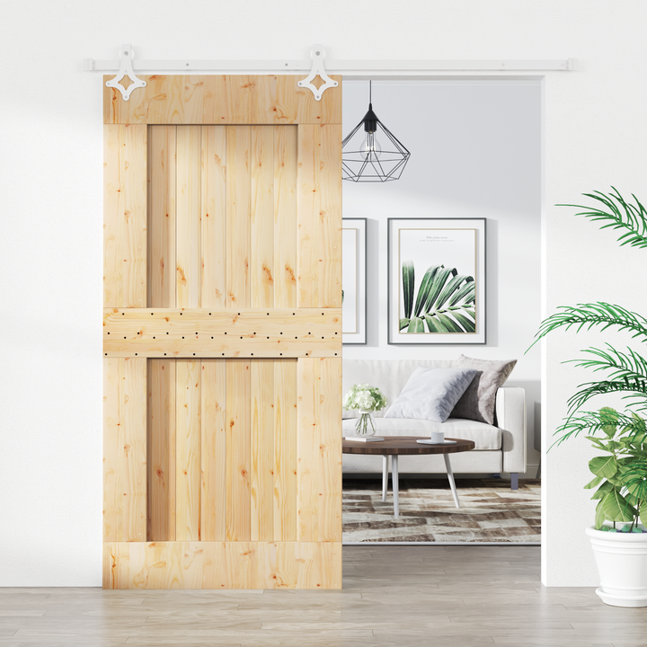 Skydedør Natur og hvid 95 x 210 cm Massivt Fyrretræ